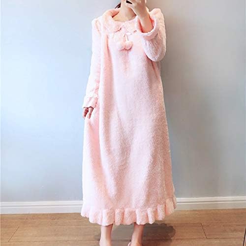 Орев зимска розова фланела за спиење жени пријатна салон носат мек ноќен фустан женски долг список ноќница плус големина облечена