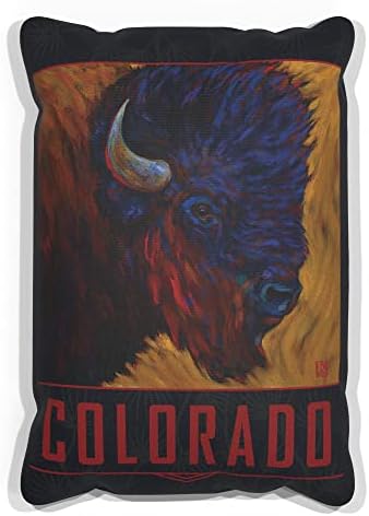 Колорадо Лоне Бул Бизон платно фрли перница за кауч или софа дома и канцеларија од нафта сликарство од уметникот Кари Лер 13 x 19.