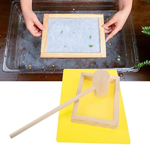 Комплет за рамка за правење хартија Sewacc, дрвена хартија, правејќи калап за хартија, комплет за екранот за хартија со чекан и