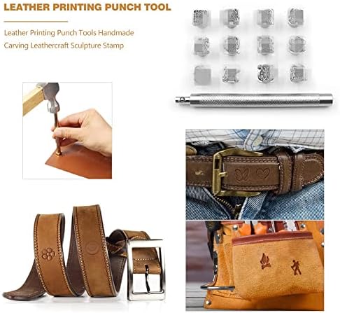 Welliestr 1 Поставете 12 алатки за печатење на кожни печатење легура со резба за правење занаетчиски марки скулптури печатени DIY