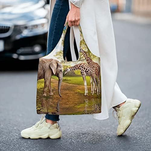 Voziti слон и жирафа печатена торба за платно, торба за еднократно намирници естетска торба за торбички за торбички за шопинг, свадби, родендени