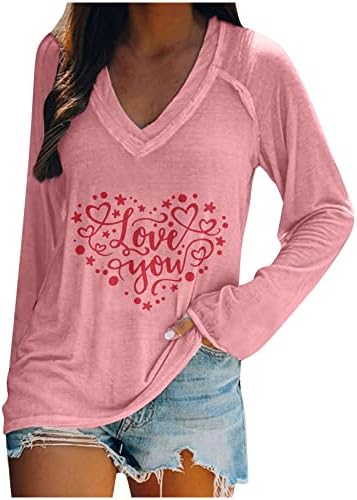 Dayените на Денот на вineубените на отворено блуза уникатно срце печатено пулвер врвови мода лабава случајна џемпер од кошули со