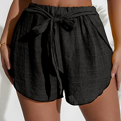 Летни обични шорцеви за жени кои влечат високи половини лабави фит теретани шорцеви, starвездени ленти печати удобни панталони со џебови