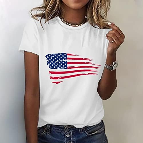 Американска кошула со знаме за жени со кратки ракави Основни маички Облекани графички маици Starвездички ленти САД врвови на 4-ти јули