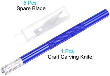 Uxcell Art Craft Nife Set, 1 парчиња резба со нож со резервни челични сечила за 5 парчиња за скриптинг за хоби, хоби, алуминиумска легура