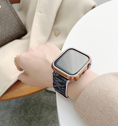 Луксузен опсег за часовници компатибилен со Apple Watch Band 45mm 44mm 42mm 41mm 40mm 38mm за жени мажи, кожен гроздобер за замена