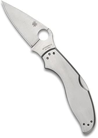 Нож за џеб со џеб со не -заклучување на Spyderco со челик 8CR13MOV и рачка од не'рѓосувачки челик - PlainEdge - C261p