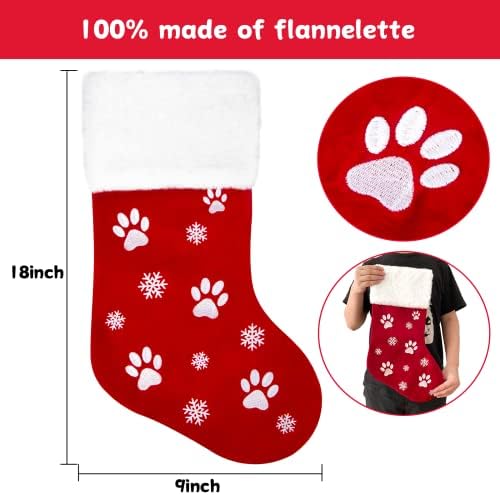 Reeooue 4-пакувања со големи кучиња чорапи Божиќ, шепа на кучиња и снегулка, порибување за Божиќни украси, миленичиња виси декор