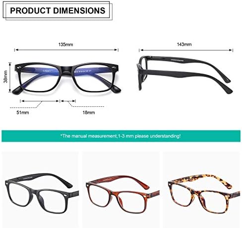 Laoshouxin 3-пакет TR90 Очила за читање сина светлина блокирање со пролетна шарка, читатели за жени мажи против сјај филтер лесни