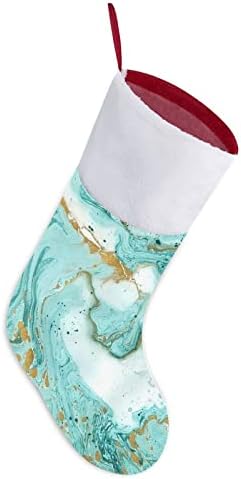 Сино зелени мермер печати Божиќни чорапи за порибување со кадифен камин што виси за Божиќно дрво