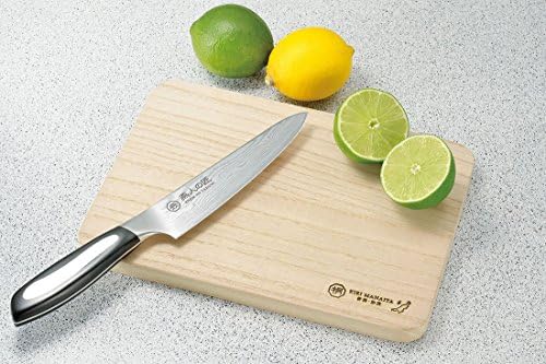 Ножот Такуми Дамаск на Јокојама ЕТИ-3001 ТСУБАМЕ, нож за готвачи, 6,3 инчи и табла за сечење на Паулоунија
