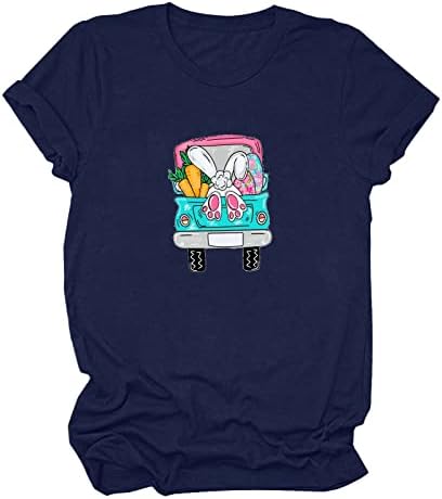 Жени обични кошули Смешна велигденска графичка маица лабава кратки ракави маички врвови тинејџери врвови облечени џемпери