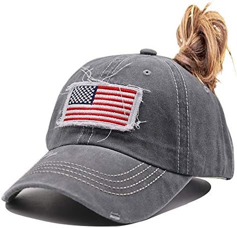 Manmesh Hatt Womenените американско знаме конска опашка капа, прилагодливо прилагодено измиено потресено неуредно бејзбол капа…