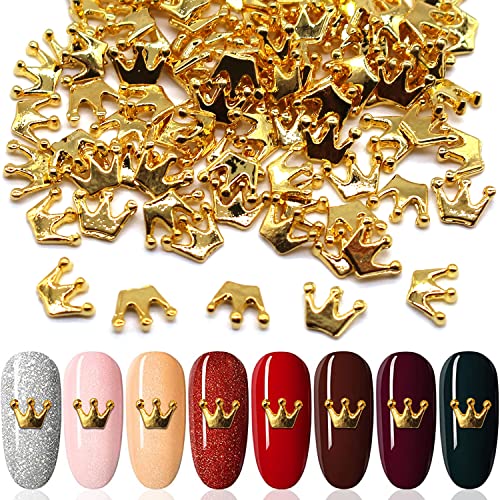 Silpecwee 100 парчиња круни за нокти, златен нокти накит нокти круни шарми 3D нокти уметнички шарми метални шарми за нокти DIY занаетчиски