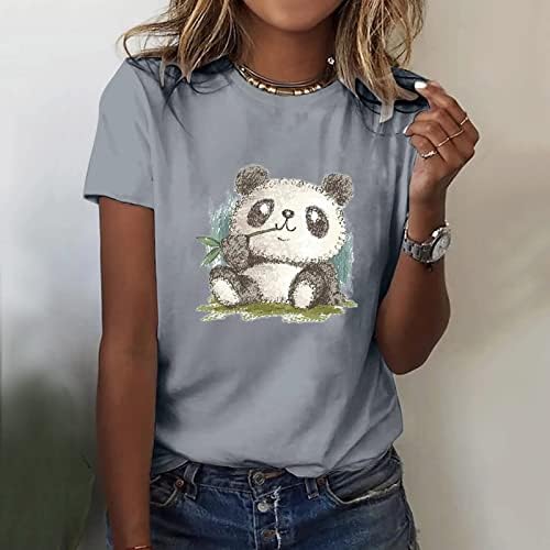 Дами Лето Блузи Памук Мешавина Краток Ракав Маици Со Велејќи Смешни Слатки Животни Графички Пуловер Маици