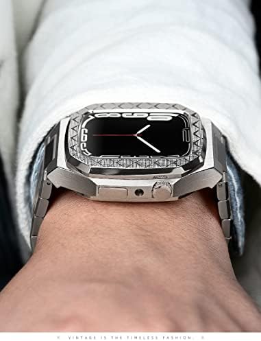 Комплет за модификација на CNHKAU Метал Метална рамка за Apple Watch 8 7 6 5 4 42mm 44mm 45mm WatchCase Frame Metal Sparp замена за