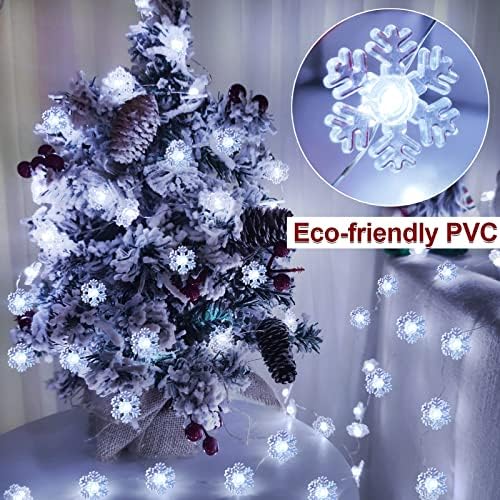 [2 пакет + тајмер] Вкупно 80 LED 20ft Божиќни снегулки светла декор, Божиќни светла бакарна жица самовила батерија оперирана спална соба