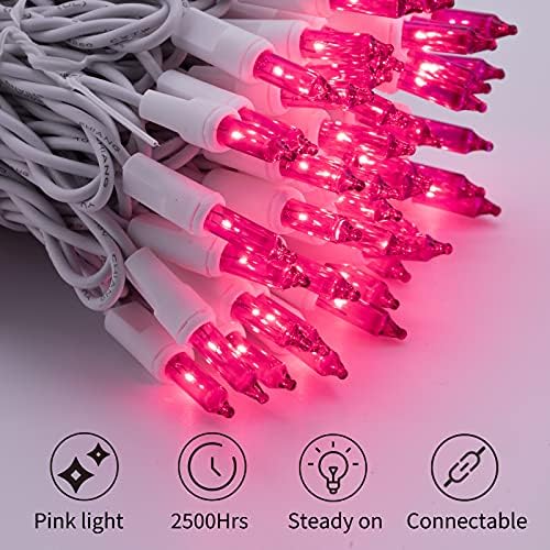 Божиќни мини низа светла - 100 брои 25 стапки одвојување на блескаво сијалица водоотпорна розова самовила светла приклучок за внатрешна забава