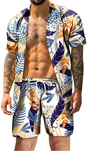 Волдор летен летен хавајски празник на плажа на плажа, графичко копче надолу во сетови за кошули и шорцеви со кратки ракави