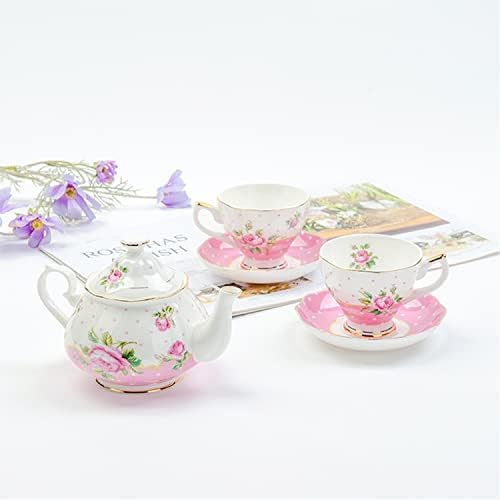 ICHAG BONE CHINA SET, цветен дизајн, златен раб за кафе, кутија за подароци со 1Teapot, 2 чаши и чинии, чајна забава за жени