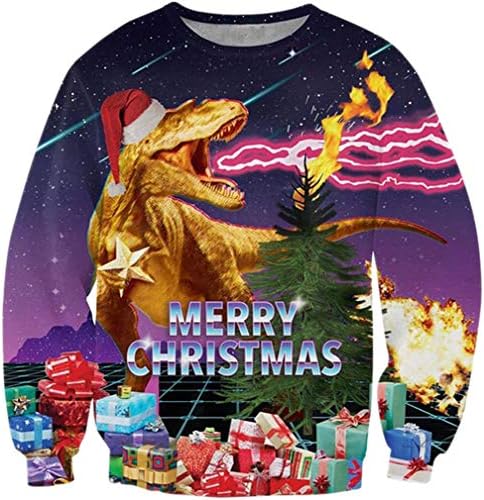 Goodstoworld Mens/женска најгрда Божиќна маичка 3Д уникатна смешна графичка кошула за пулвер S-4XL