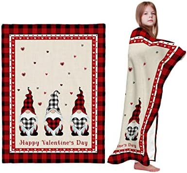 Бебе ќебиња за момчиња од унисекс, девојчиња, црвена форма во форма на срце gnomes црно бело биволско карирано карирано ќебиња за прегратка Супер