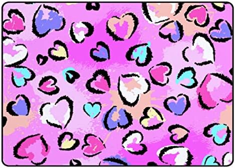 Tsingza Soft килим со големи површини, розови леопард печати срца удобно затворено тепих, бебе игра за бебиња за дневна соба спална соба расадник