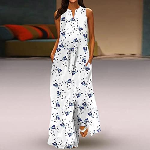 Женски Фустани За Сонце Летни Секојдневни И Модни Класични Печатење Во Боја На Вратот Без Ракави Долг Фустан Резервоар