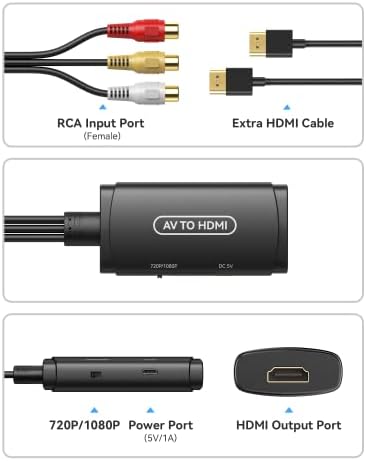 COLPWE RCA до HDMI Converter, композитен до HDMI адаптер поддршка 1080p PAL/NTSC