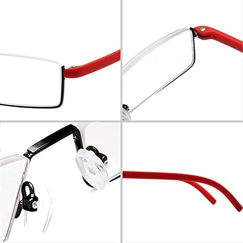 Reavee 2 пакувања со половина раб за читање очила за жени мажи со лесна метална рамка со преносни куќишта, црна и црвена 1,75