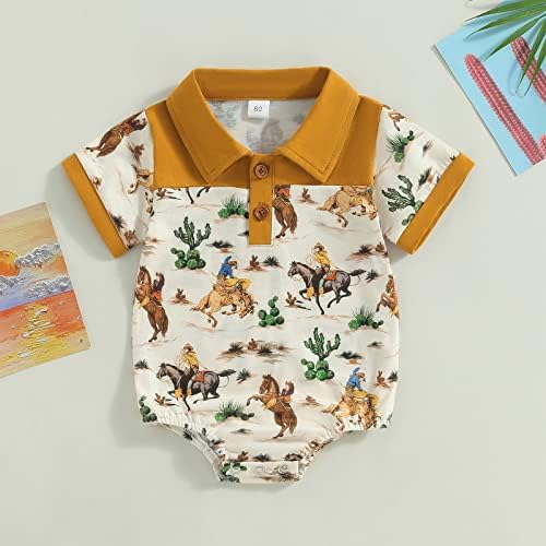 Muasaaluxi западно бебе момче облека крава печати кратко ракав ромпер копче надолу лаптол полова кошула, летна облека од 0-18 милиони