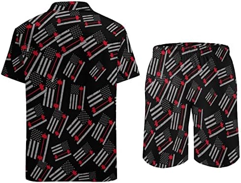 Американска моќност за кревање тежина 2 парчиња Хавајски постави копче-долу лабава фит маички кошули панталони за плажа панталони