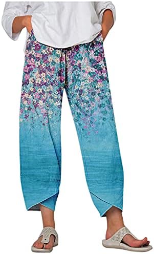 Xiloccer пешачки панталони жени долги обични панталони за половината за печатење дама широки панталони панталони за нозе еластични