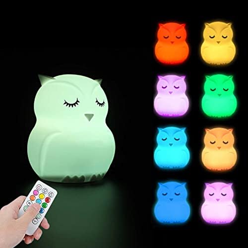 Xianfei Cartoon Owl Kids Night Light со далечински, преносен сензор за допир 9 бои Променете ја ноќната светлина, ноќна светлина,