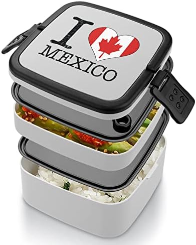 Ја сакам Канада Мексико кутија за ручек преносен двослоен бенто кутија со голем капацитет контејнер за контејнер за храна со