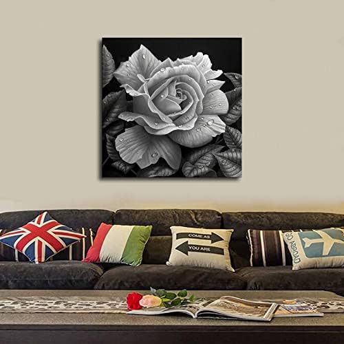 Засади цвеќиња црно -бели рози постер и wallидна уметност слика за модерна постер за украси за куќи за спална соба