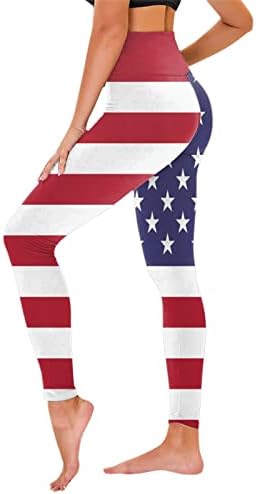Американски хеланки на знаме Слаби starsвезди и ленти Печатени легла на глуждот Меки четкани атлетски тренинзи за кревање јога панталони