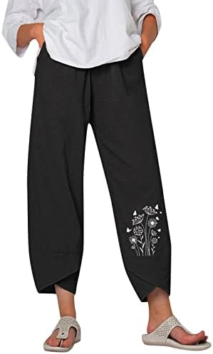 Руно Спортски Панталони Жени Пролет И Лето Секојдневен Памук Лен Џеб За Печатење Глуварче Женски Панталони Од Руно