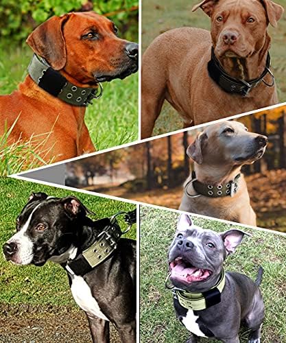 Јака за кучиња за големи кучиња - 2 Широки тактички јаки со рачка за екстра големи раси кучиња, камо воена тешка 1/3 дебела кутре