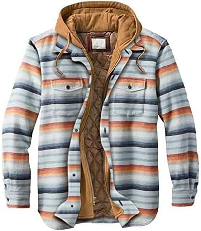 Pxloco наредена јакна за шакети за мажи, фланел худи ватирани мастички шари долги симпатични есенски кошули плус големина карирана јакна