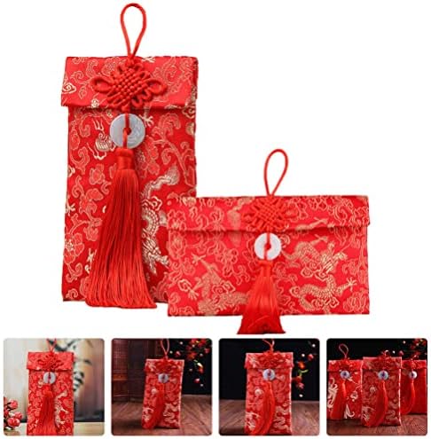 Тофику Црвени Пликови Кинески 2 парчиња Свилени Црвени Пликови Пликови Од Хонгбао Торби За Завиткување Подароци Црвени Џебови За Среќни