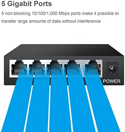 Прекинувач на Terow Ethernet, 5 порт Gigabit Не управуван мрежен прекинувач, метален прекинувач за куќишта | Приклучок и игра | Куќиште без навивачи,