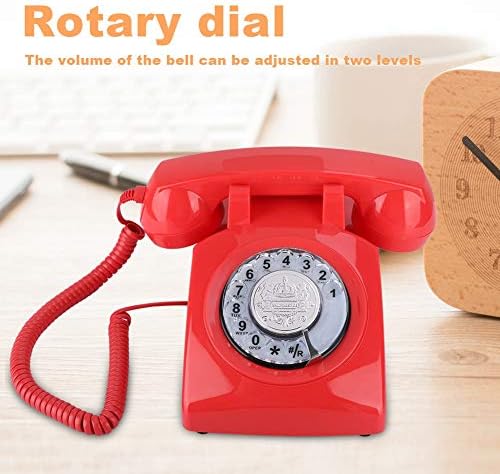 Ретро фиксна телефон, класичен ротирачки дизајн старомоден телефонски телефон со гроздобер биро за биро со дополнителен гласен рингер