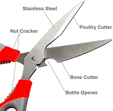 Hometeq 2 Пакет - ножици од не'рѓосувачки челик тешка кујна остри ножици повеќенаменски ножици од живина со меки рачки за зафаќање