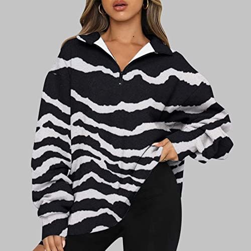 Kuaileya четвртина поштенски пуловер жени обични преголеми врвови за жени половина поштенски пуловер со долги ракави за џемпери