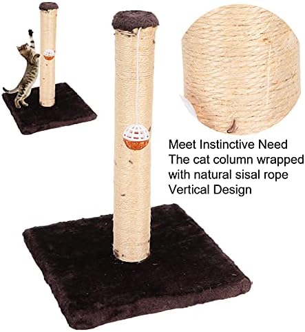Кула за мачки дрвја со сисал јаже и висечка играчка со bellвоно топка покриена со мека мазна кадифен за мали мачки со топки