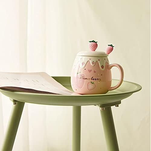 Симпатична чаши од јагода розова кафе кригла керамика каваи чаша утринска чај млеко овошна кригла со прекрасна капаче од не'рѓосувачки челик