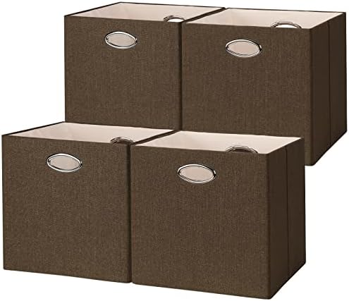 Кутии за складирање на коцка Posprica 13 × 13 ткаенини со рачки, склопувачки организација корпа сет од 4 фиоки за големи капацитети за плакарот