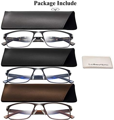 Lcbestbro 3 Пакет Сино Светло Блокирање Очила За Читање За Мажи, Стилски Читачи На Метални Рамки