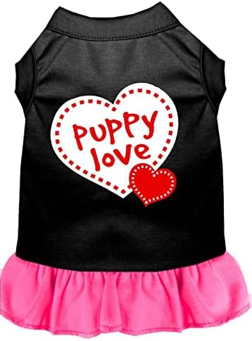 Mirage Pet Products 58-14 MDBK Black Puppy Love Prink Print фустан, медиум